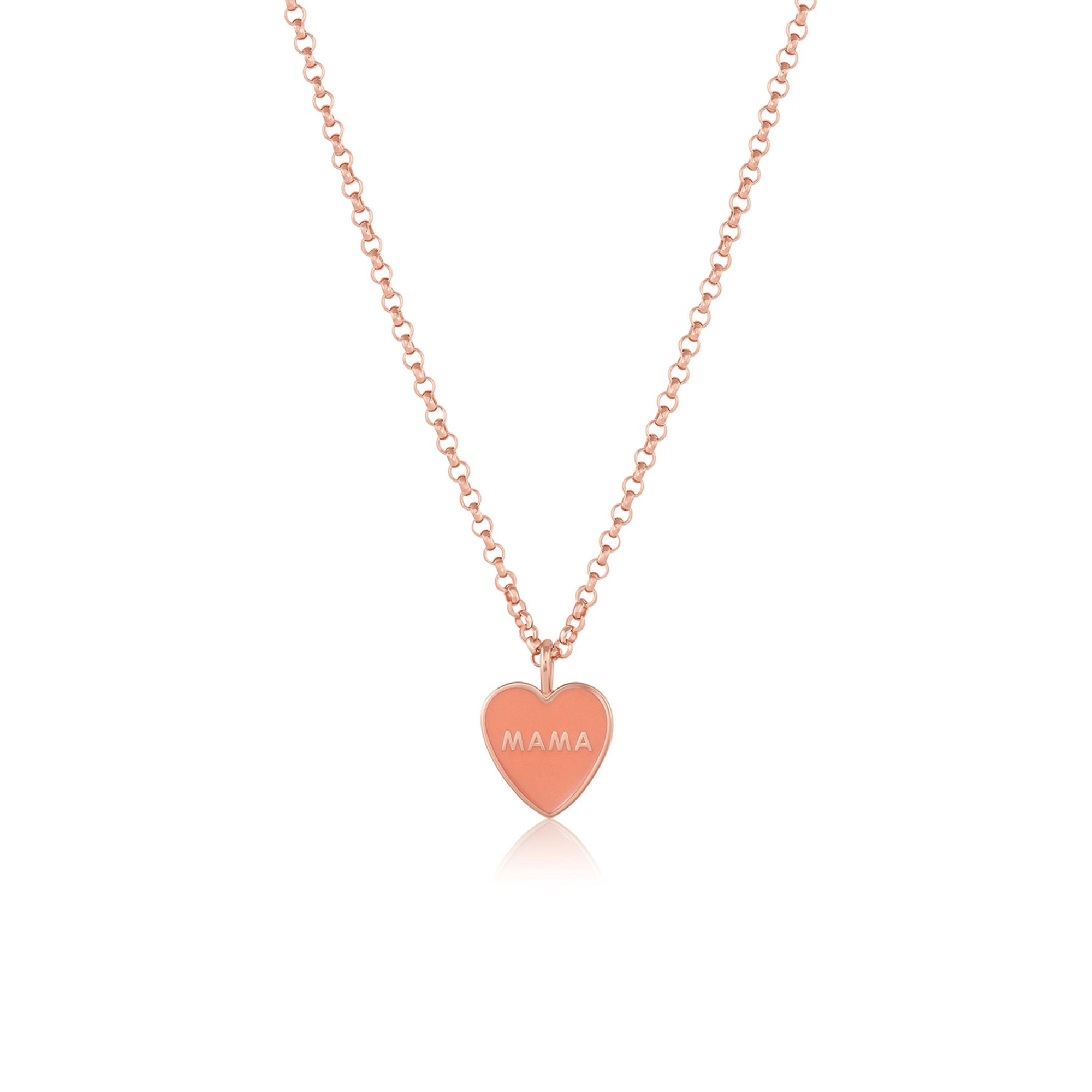 Women | Mama Enamel Heart Pendant – Melon Enamel | 14k Rose Gold