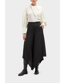 Margot Silk Asymmetrical Palazzo Pant | Black