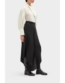 Margot Silk Asymmetrical Palazzo Pant | Black
