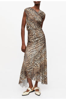 Marl Mesh Long Ruched Crossover Dress | Leopard