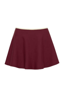 Maroon ballet skirt with cream-colored waistband and flared A-line silhouette.
