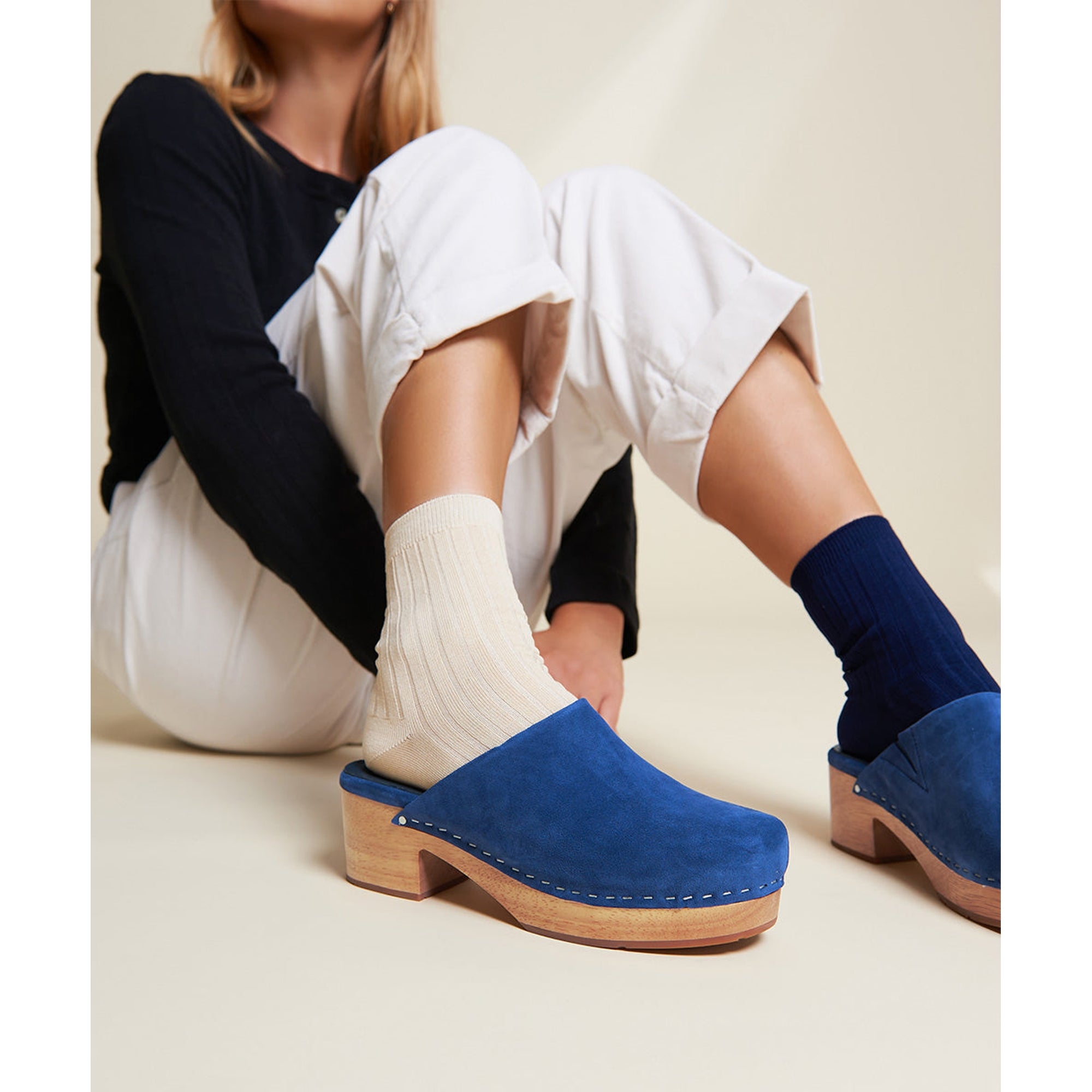 Martino Low Heel Wooden Clog | Navy