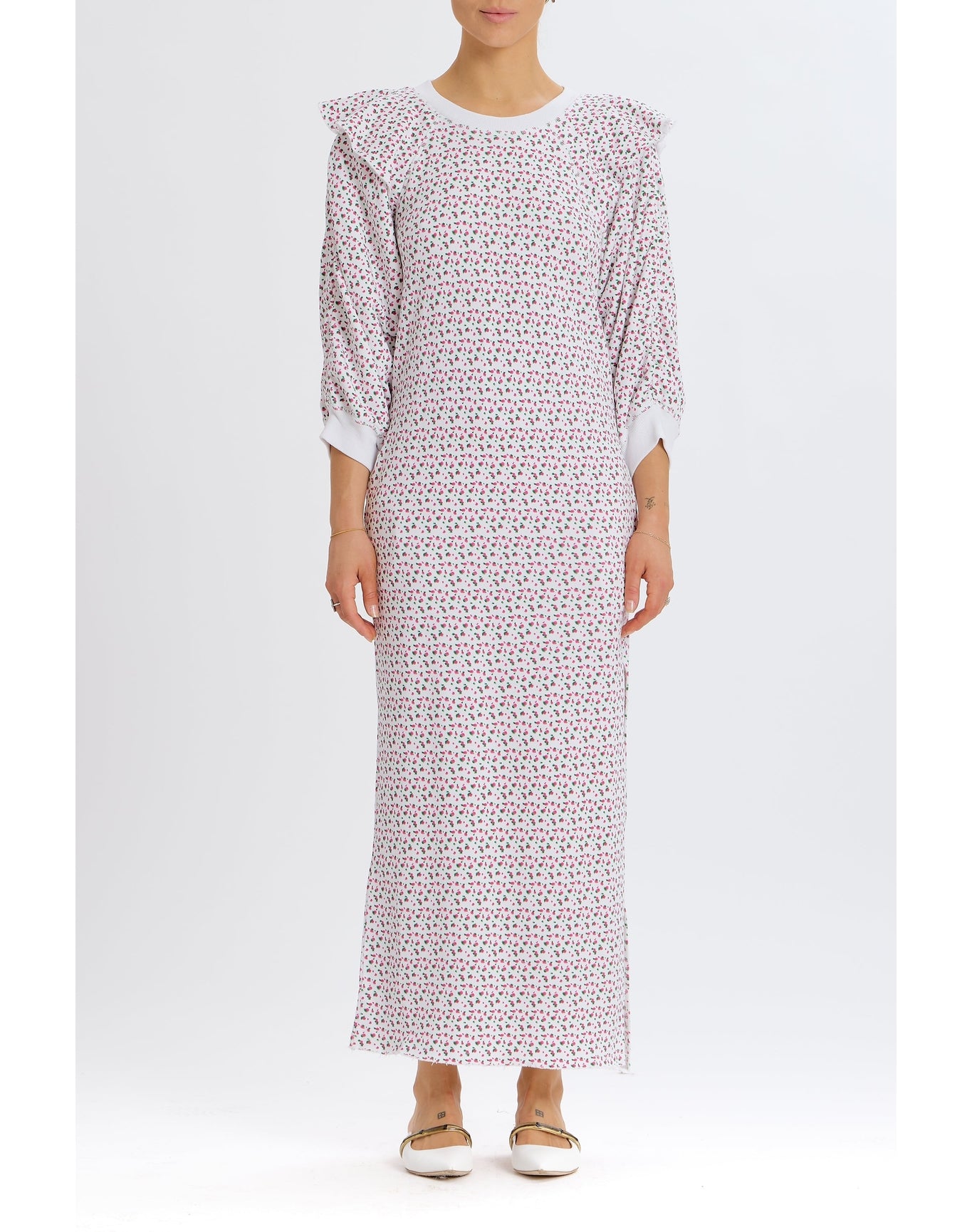 Meghan Ruffle Sweatshirt Dress | White