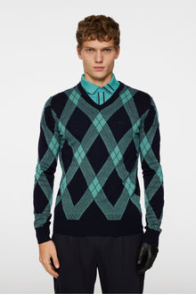 Men | Biy V Neck Knit | Glenmuir Tartan Teal L