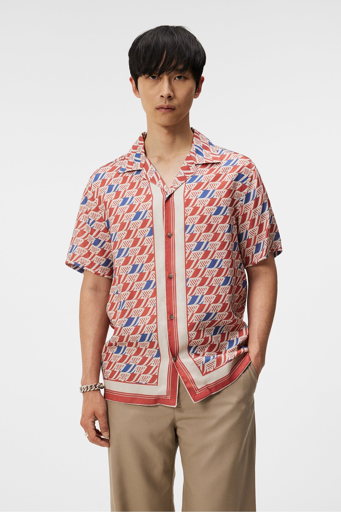 Men | Elio Tencel Print Shirt | Monogra | Moto Monogram Border Cedar