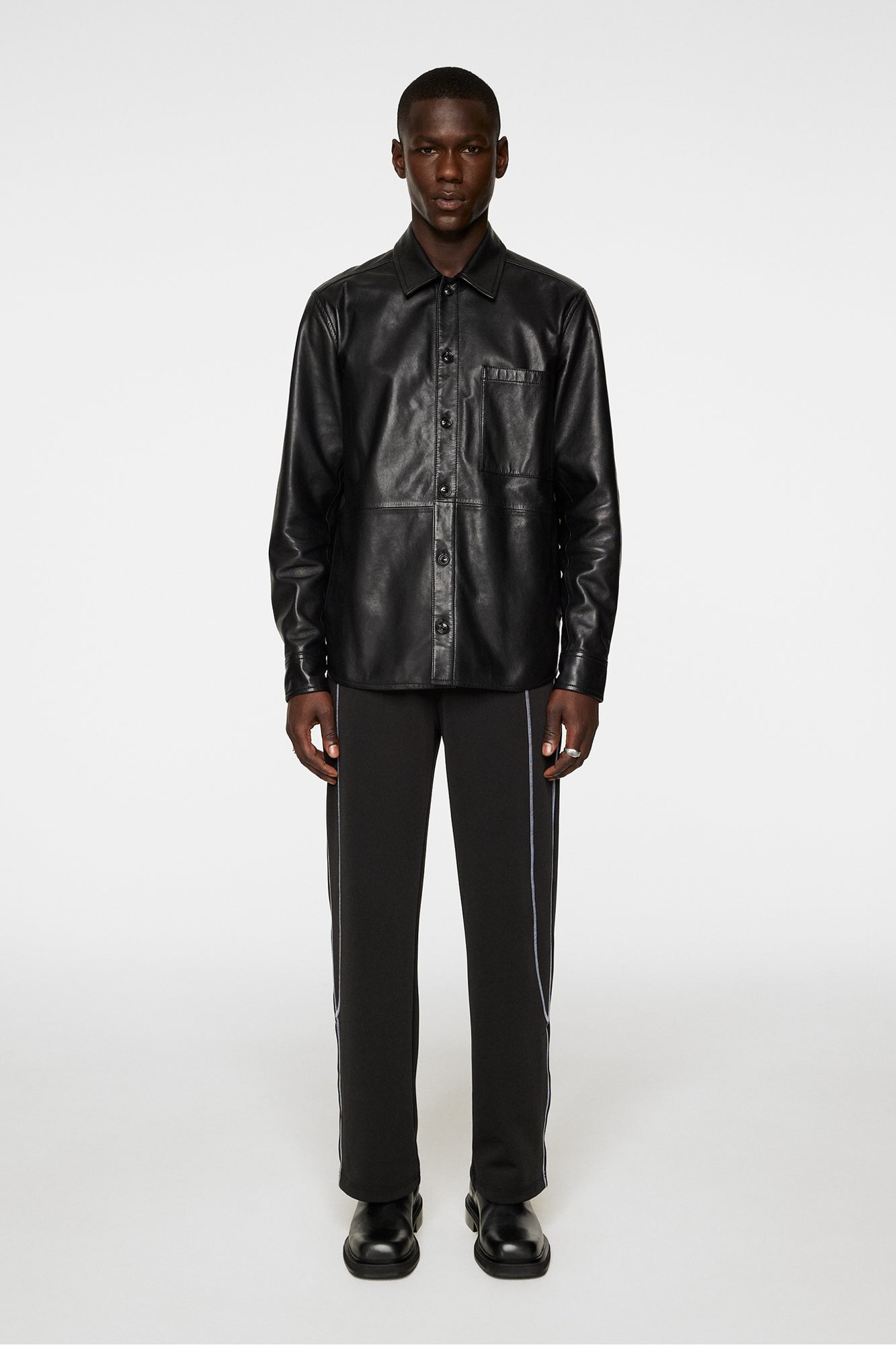 Men | Lanson Leather Overshirt | Black