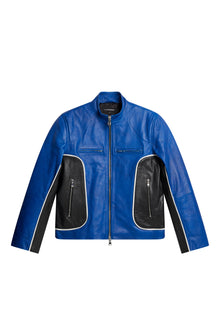 Men | Morris Leather Biker Jacket | Nautical Blue