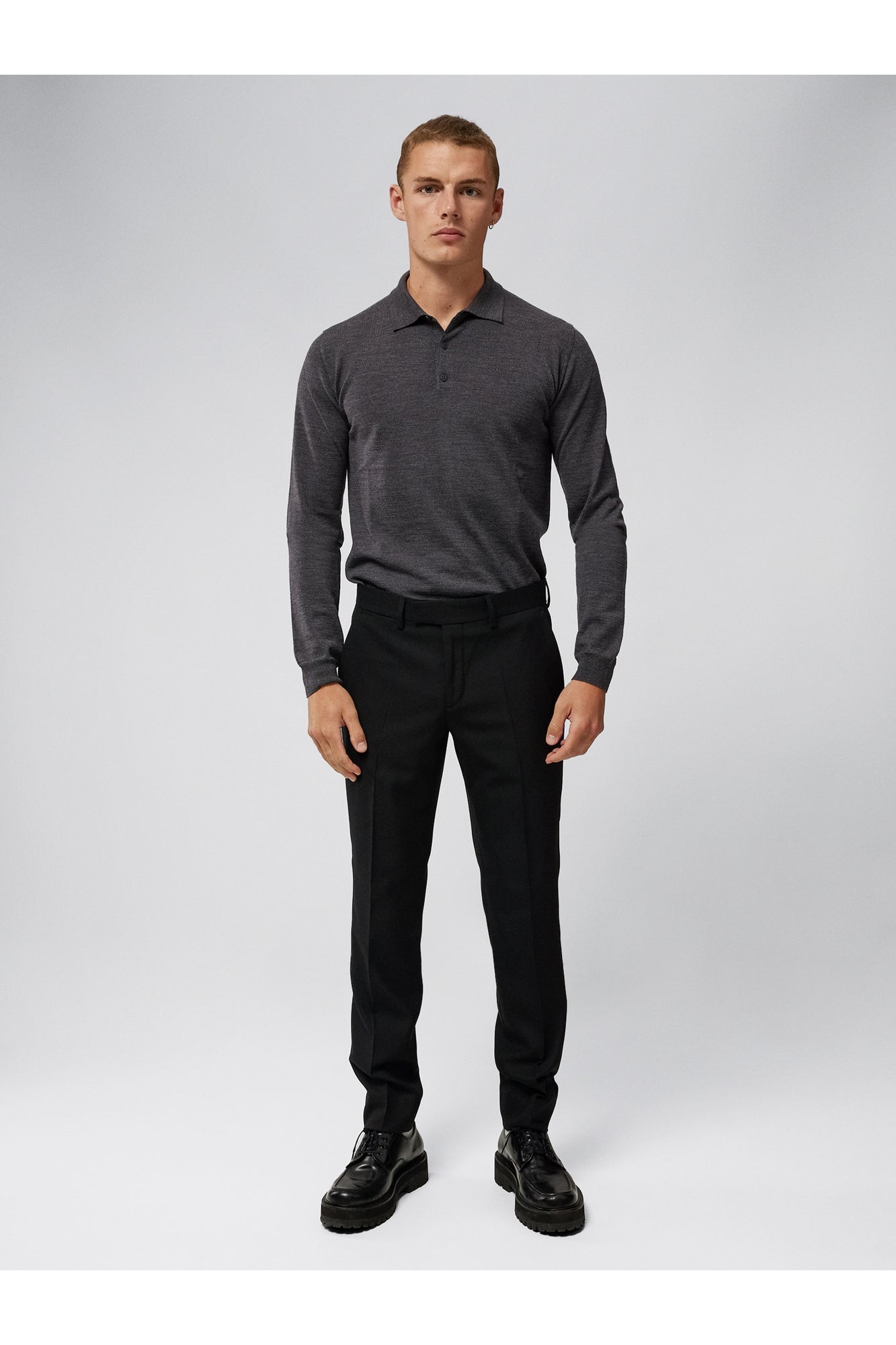 Men | Noel Light Merino Polo Shirt | Dark Grey Melange