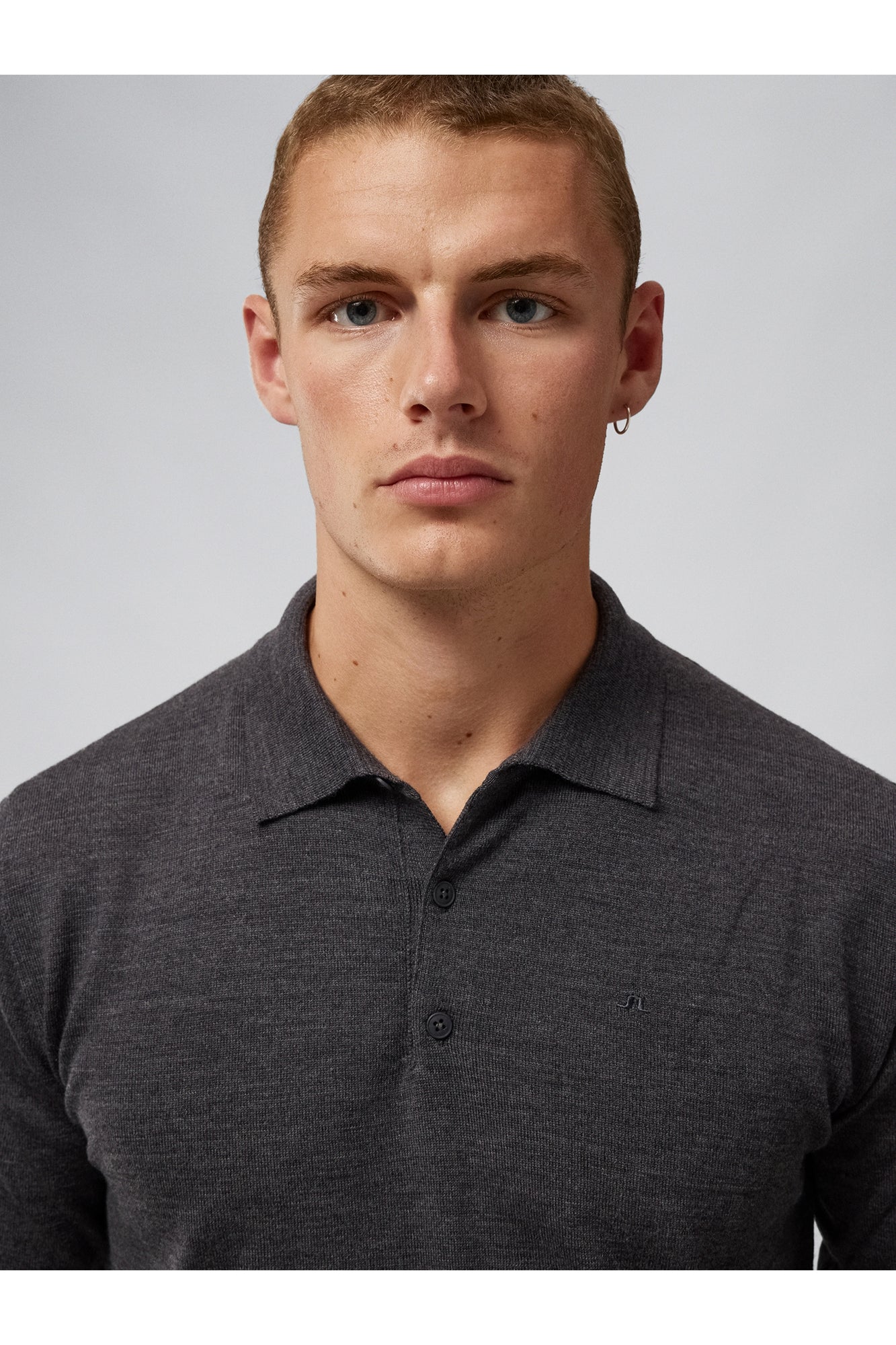 Men | Noel Light Merino Polo Shirt | Dark Grey Melange