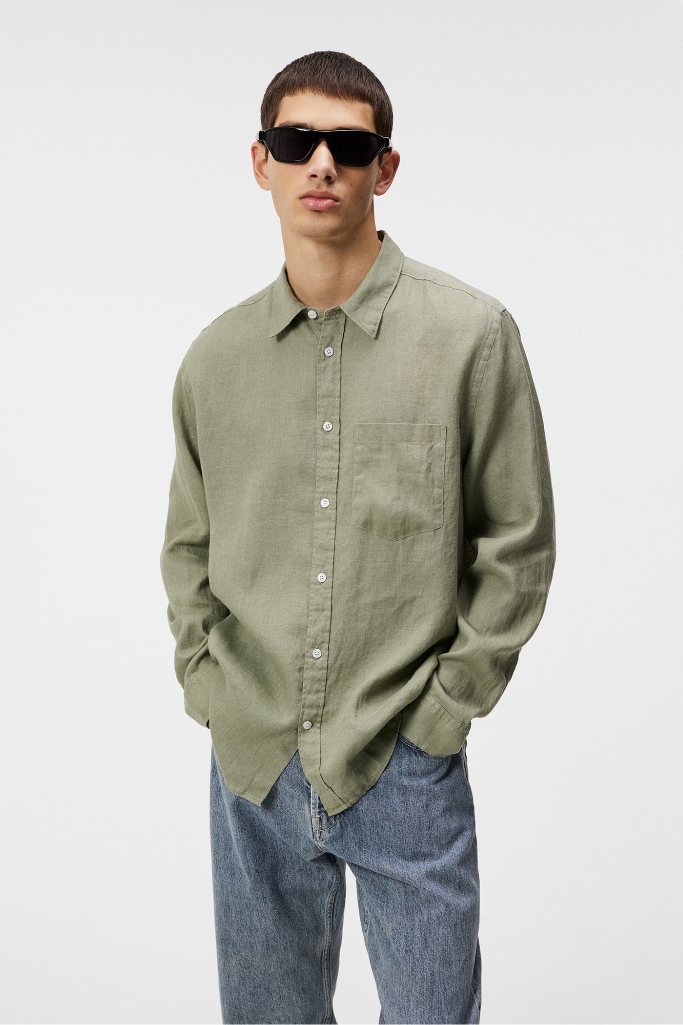 Men | Reg Ls Clean Linen Shirt | Oil Green