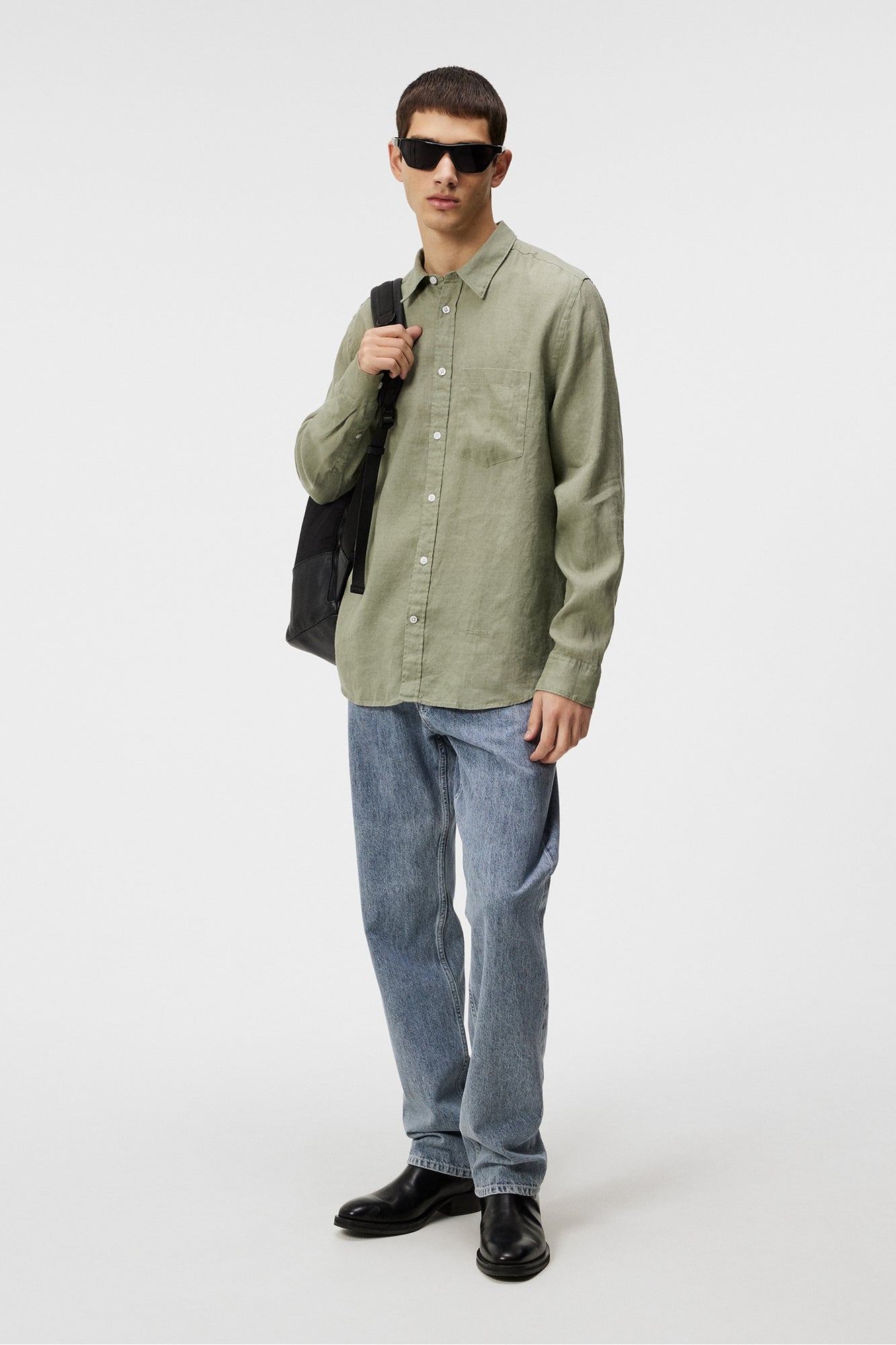 Men | Reg Ls Clean Linen Shirt | Oil Green