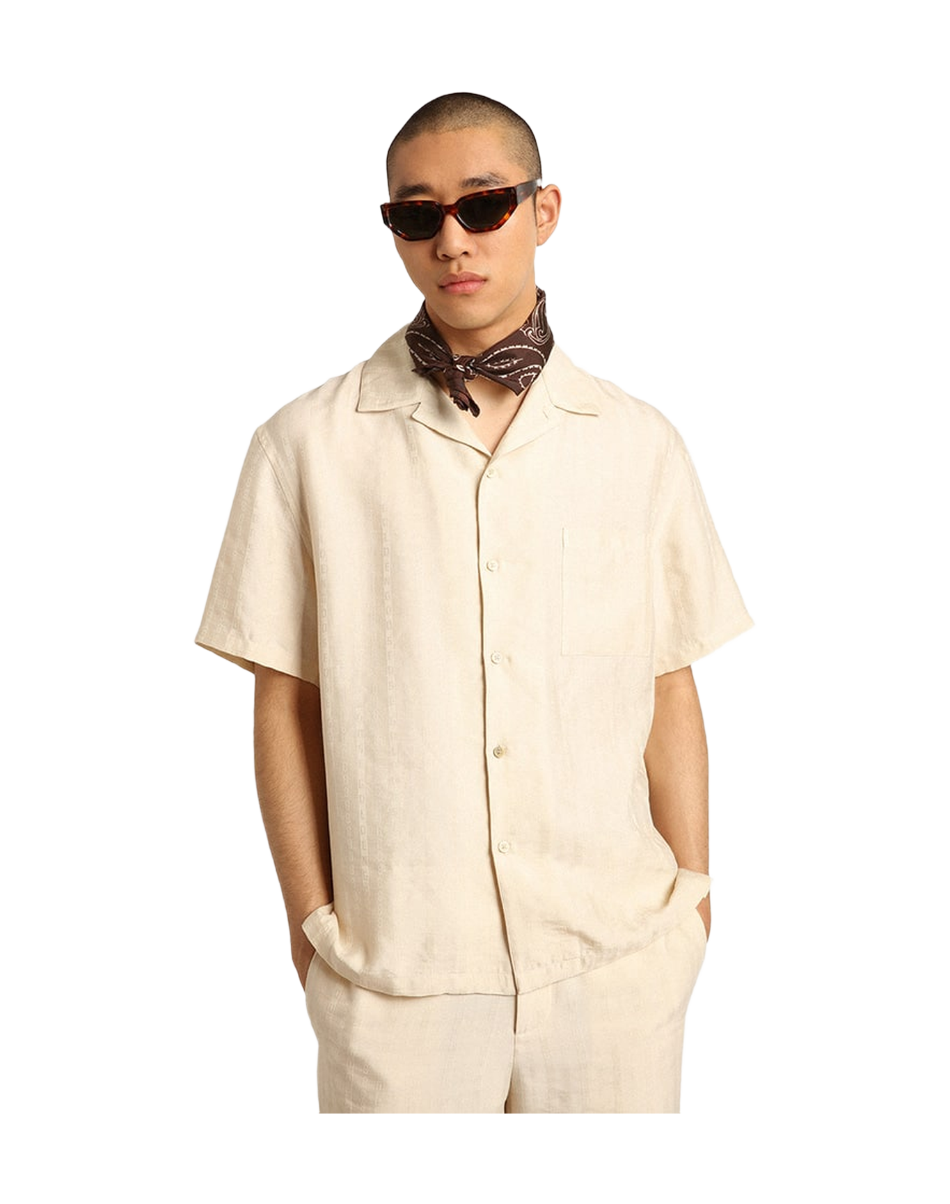 Men | Short-Sleeved Shirt Parchment-Colored Linen | Parchment
