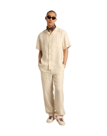Men | Short-Sleeved Shirt Parchment-Colored Linen | Parchment