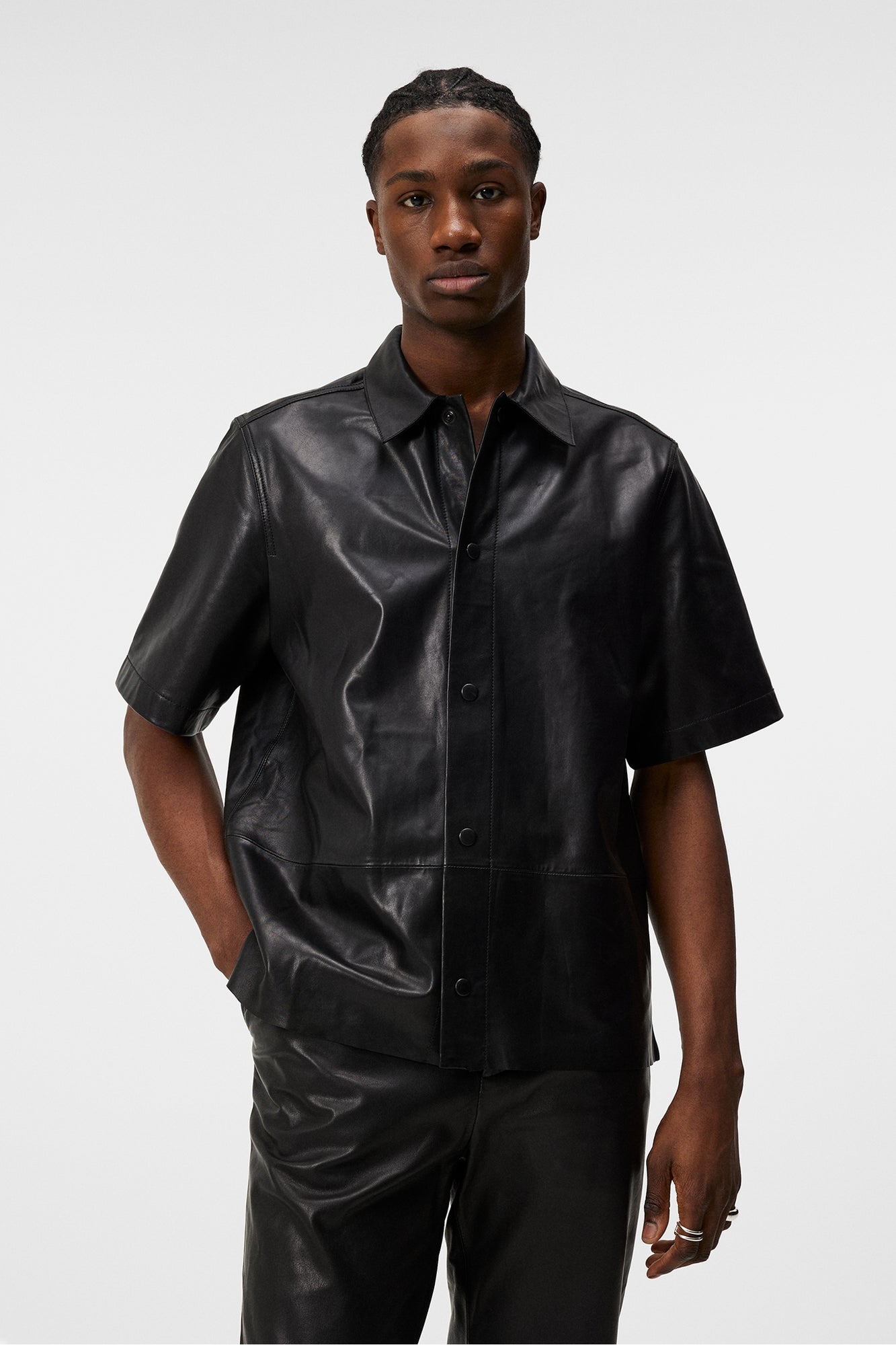 Men | Shorty Leather Overshirt | Black