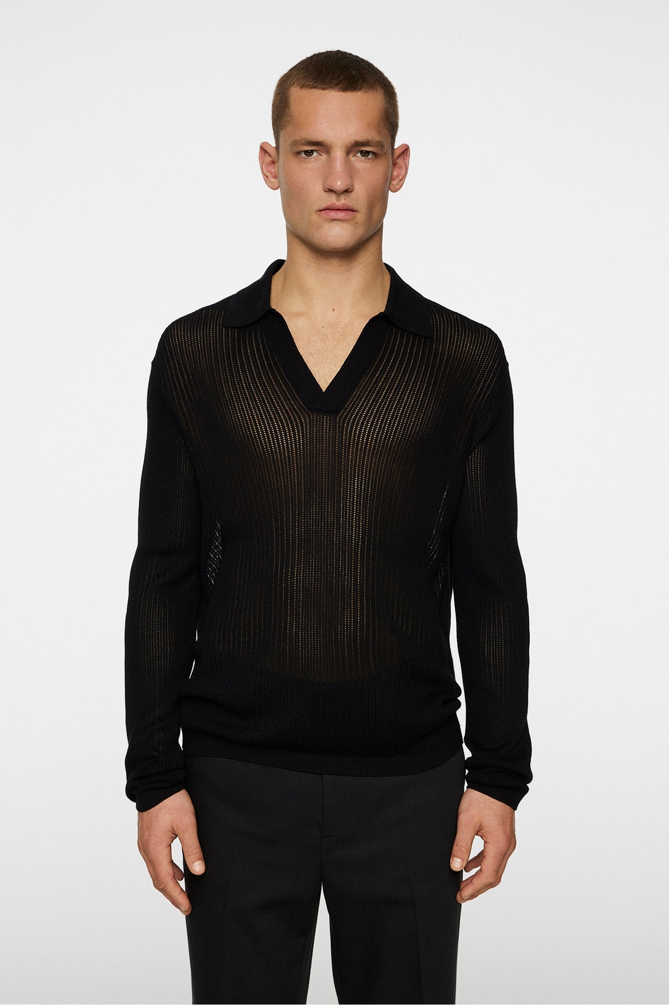 Men | Toni Open Collar Knit Polo | Black