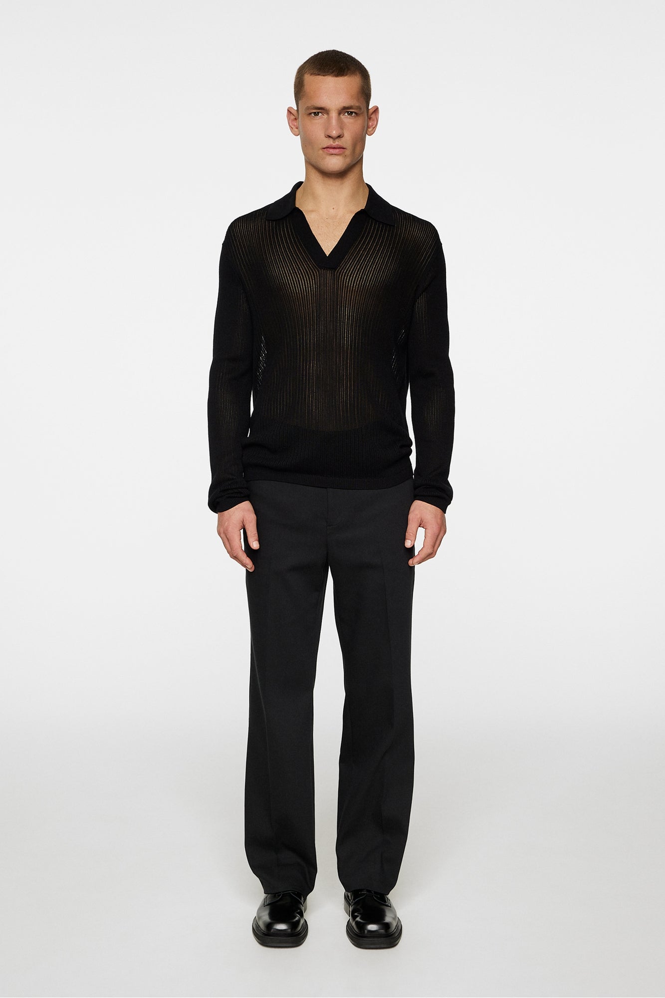 Men | Toni Open Collar Knit Polo | Black