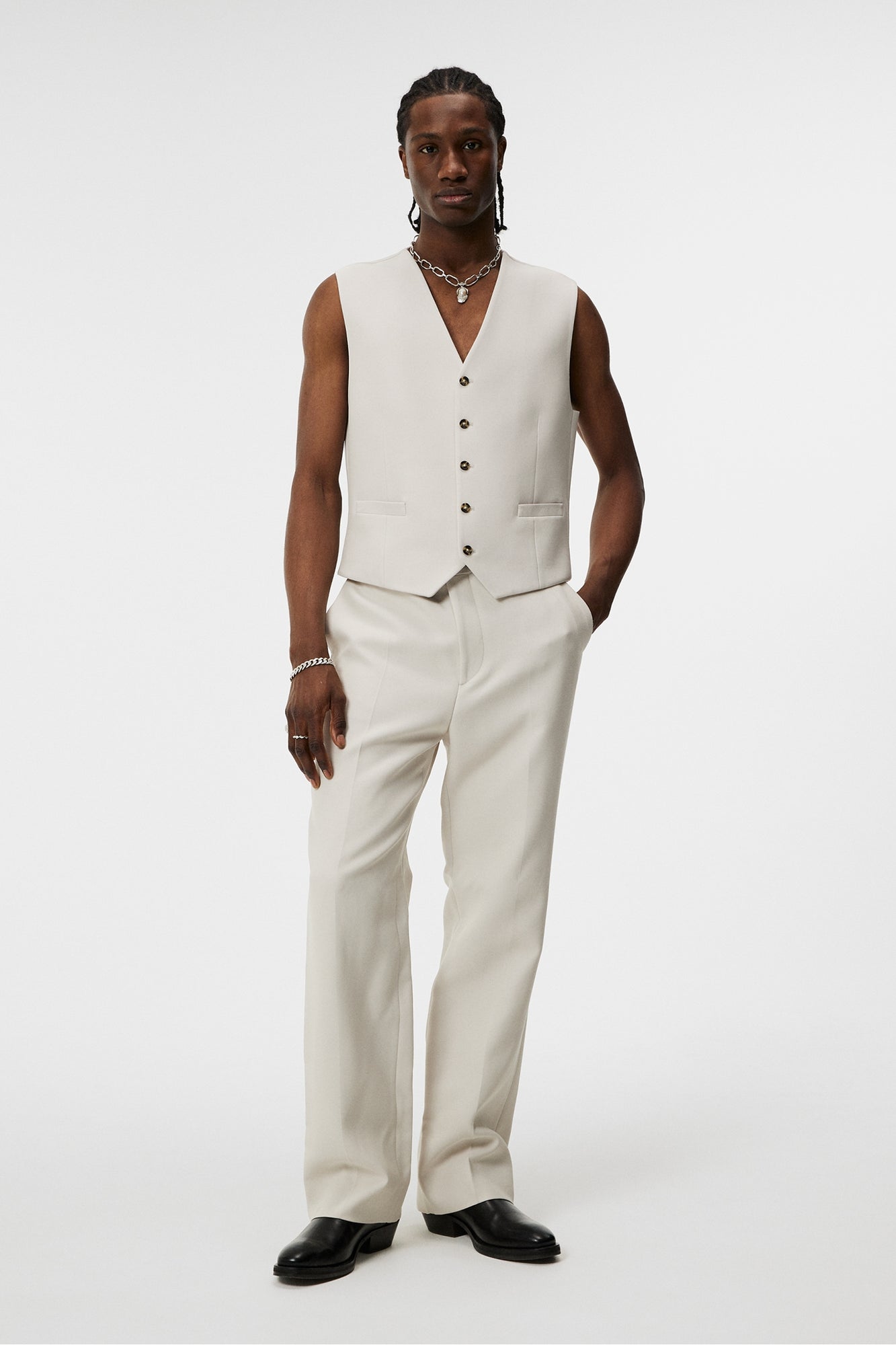 Men | Walid Double Weave Waistcoat | Moonbeam