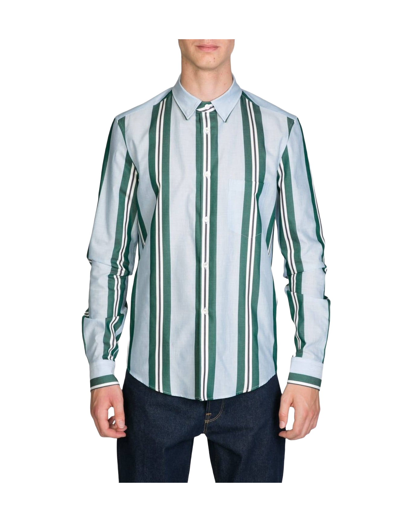 Men | White & Green Striped Shirt