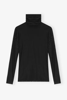 Mesh Long sleeve Roll Neck Blouse | Black