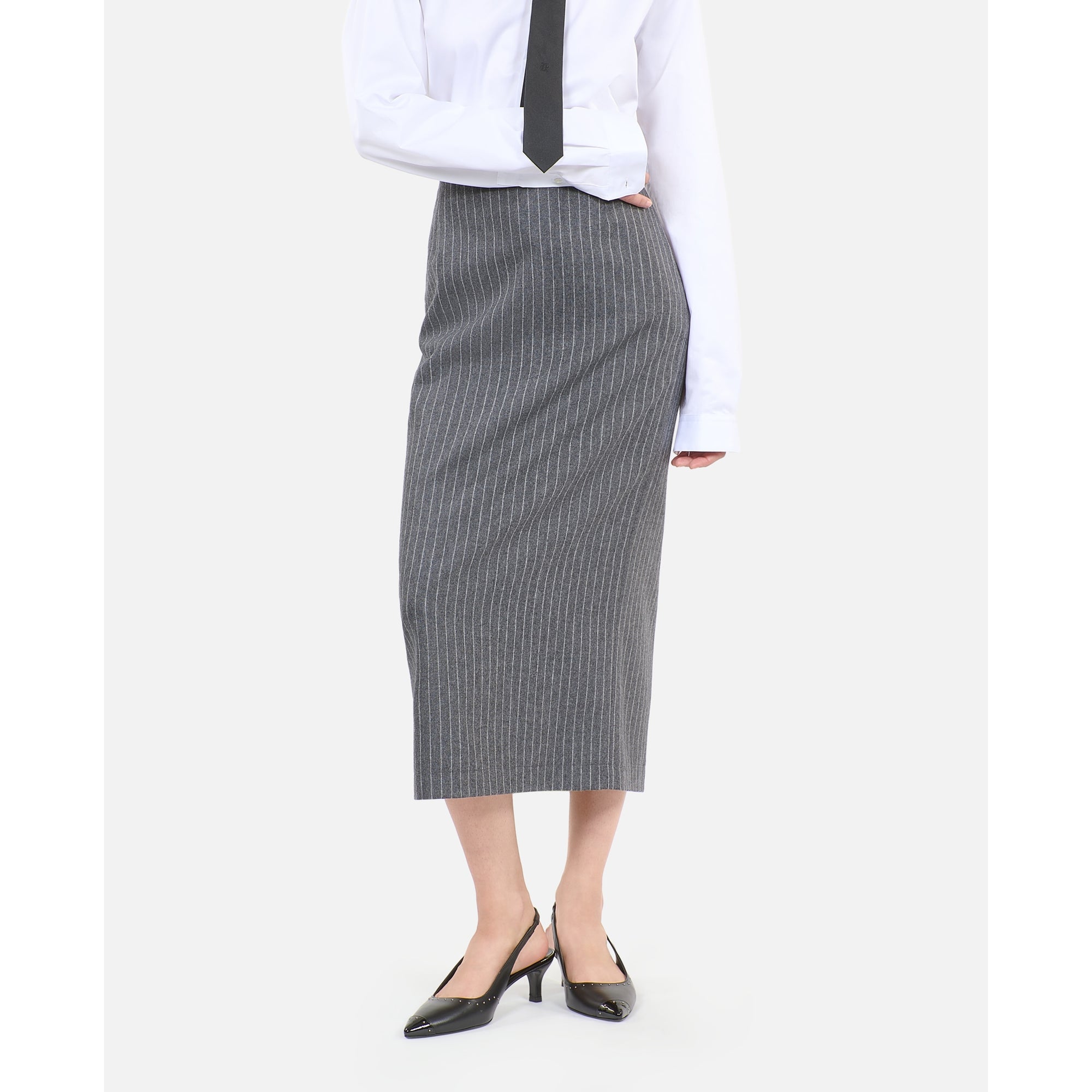 Mid-Length Striped Pencil Skirt | Women | Light Grey