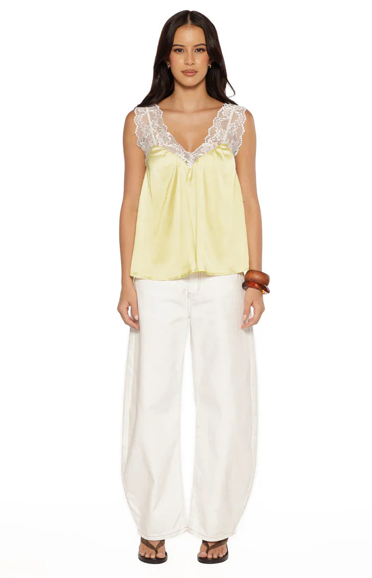 Mira Satin Lace Detail Top | Yellow