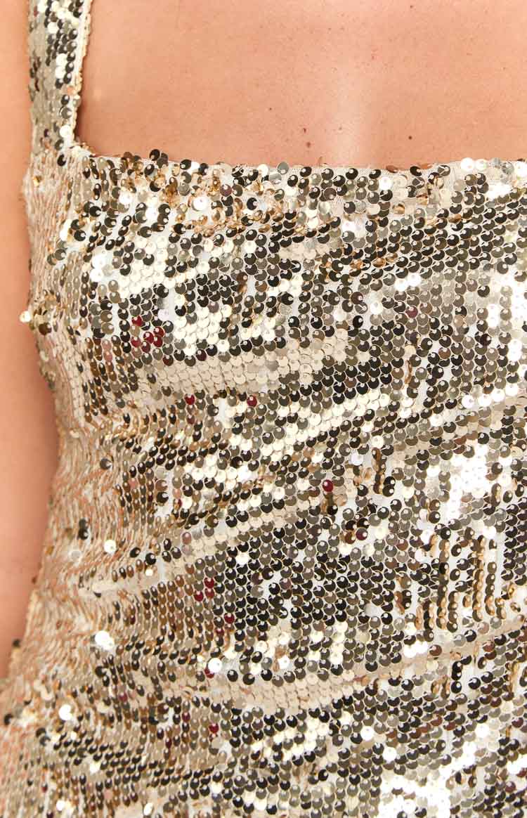 Mirror Sequin Maxi Dress | Gold