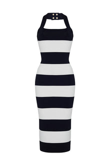 Misha Dress | Black White Awning Stripe