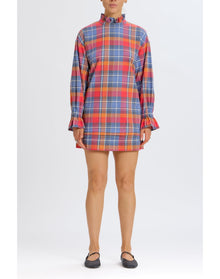 Mock Neck Plaid Dress | Orange Combo