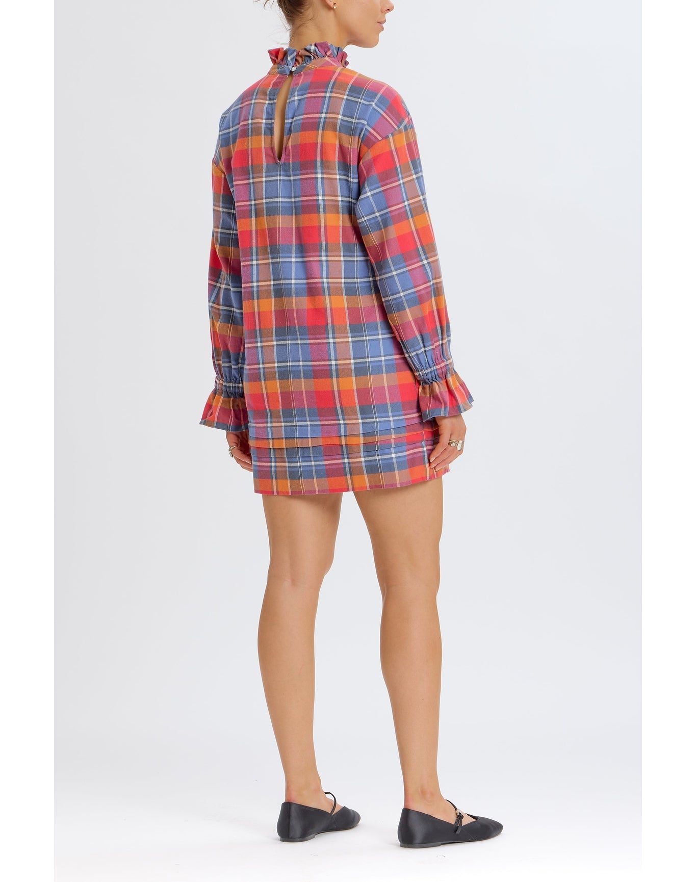 Mock Neck Plaid Dress | Orange Combo