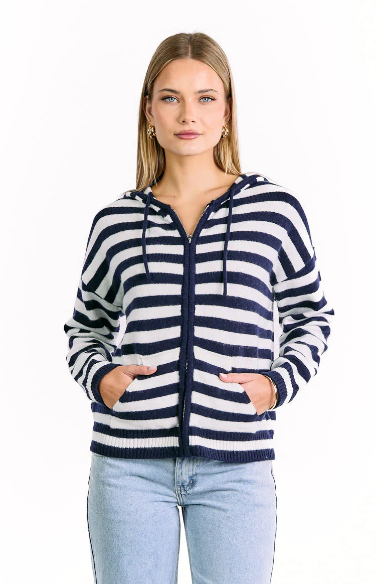 Mollie Knit Zip Sweater | Navy Stripe