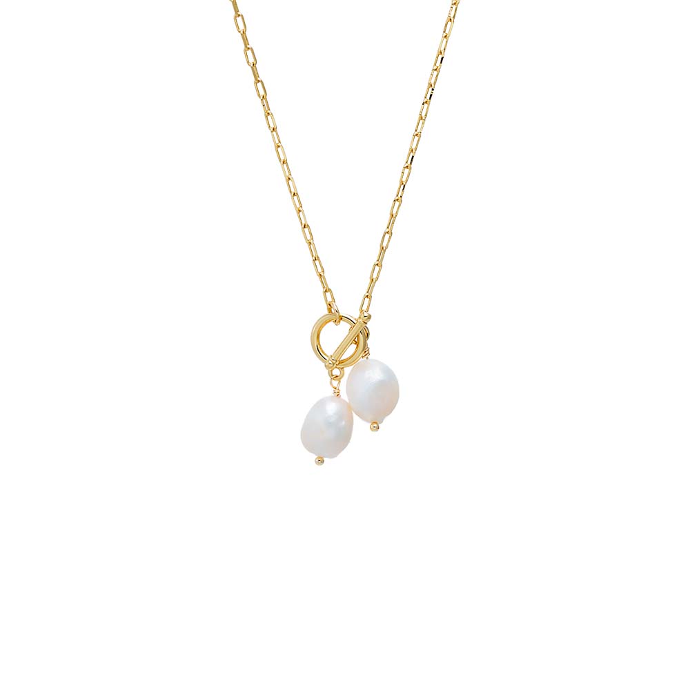 Gold Twin Pearl Toggle Necklace - Adina's Jewels