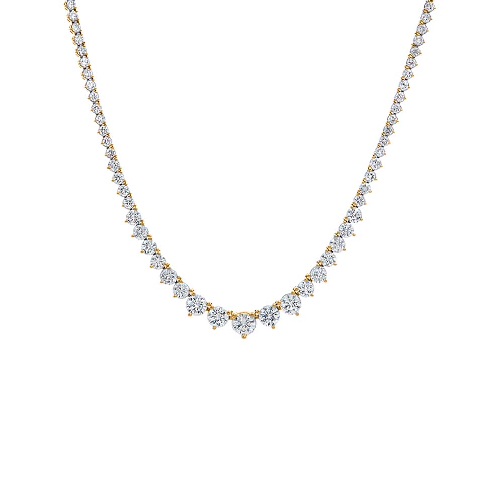 Lab Grown Diamond Graduated 14CT 3 Prongs Tennis Necklace 14K - 17in | 14K Gold