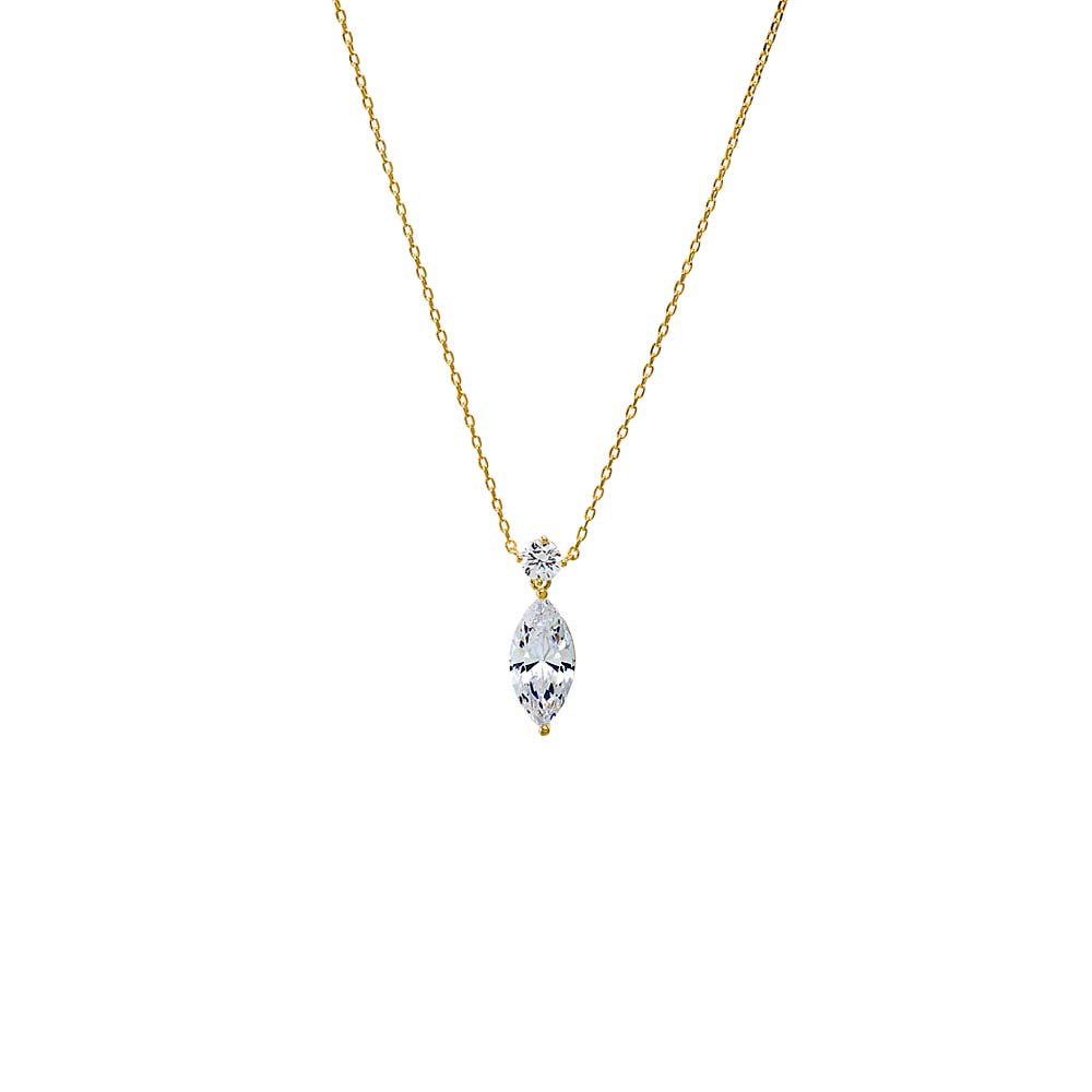 Gold Fancy Solitare & Marquise Pendant Necklace - Adina's Jewels