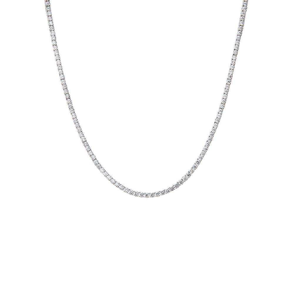 14K White Gold / 3CT Lab Grown Diamond Four Prong Tennis Necklace 14K - Adina's Jewels