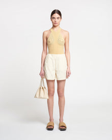 Carmine Crocheted Ribbed-Knit Top | Sun Yellow