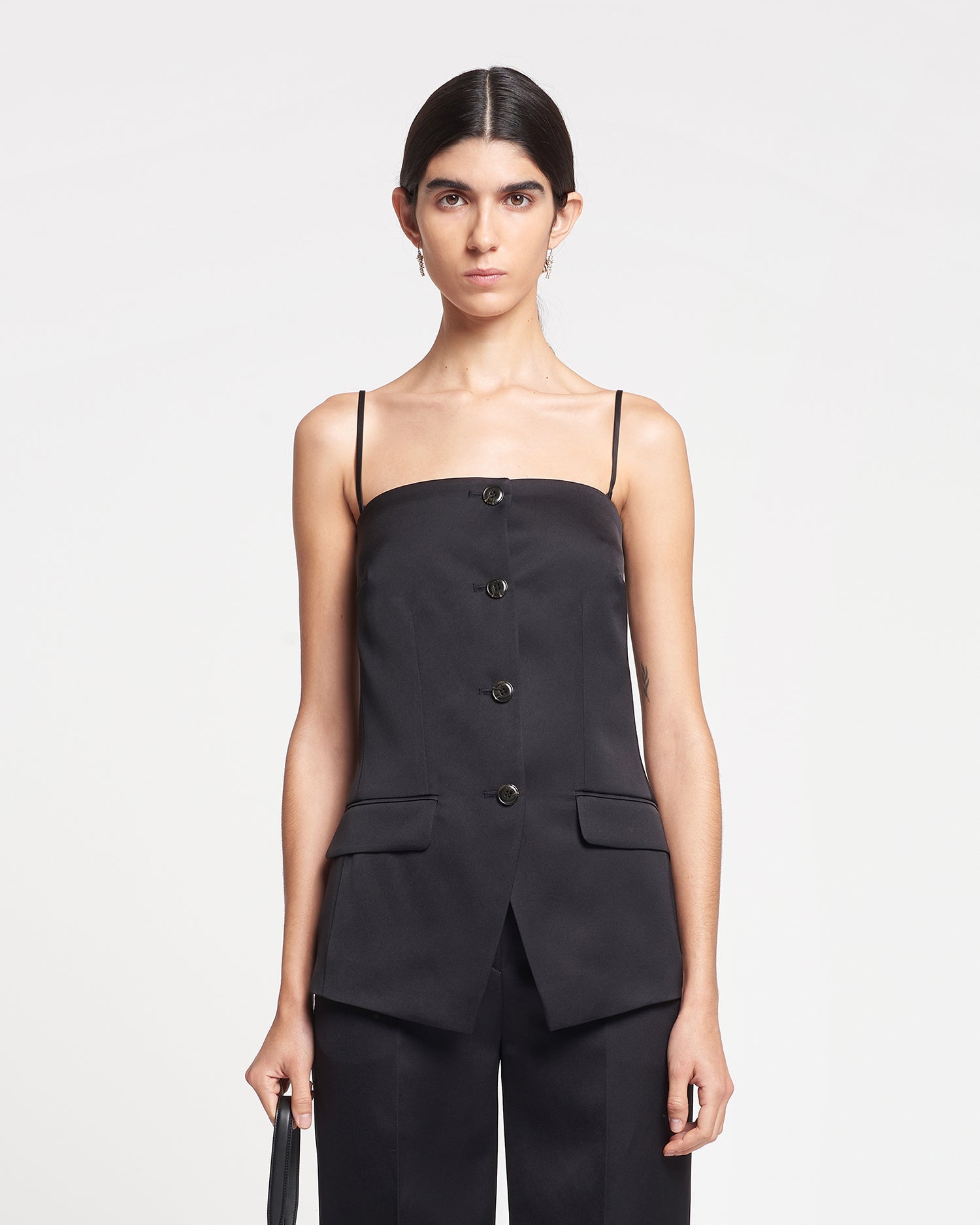 Womens | Alessa Tailored Tech-Satin Vest | Black