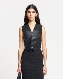 Womens | Arnona Cropped Regenerated Leather Vest | Black