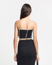 Luisa Patchwork Mesh-Jersey Tube Top | Black/White Wax