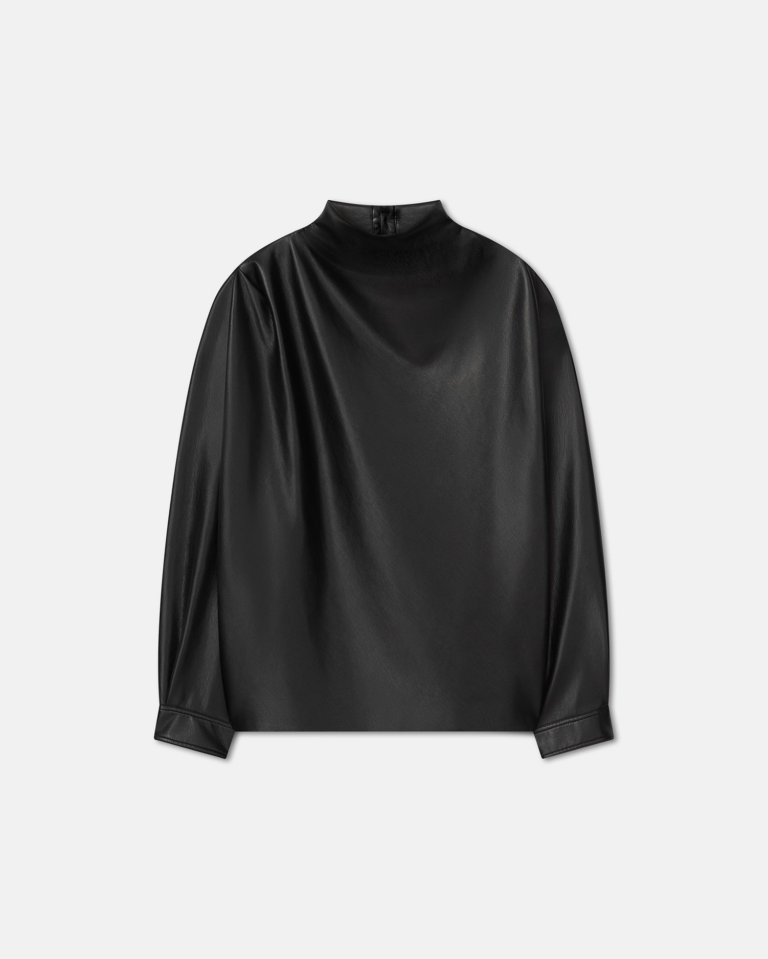 Mikael Draped Okobor Alt-Leather Top | Black