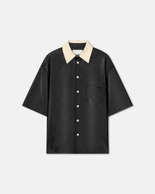 Aksel Denim-Trimmed Okobor Alt-Leather Shirt | Black