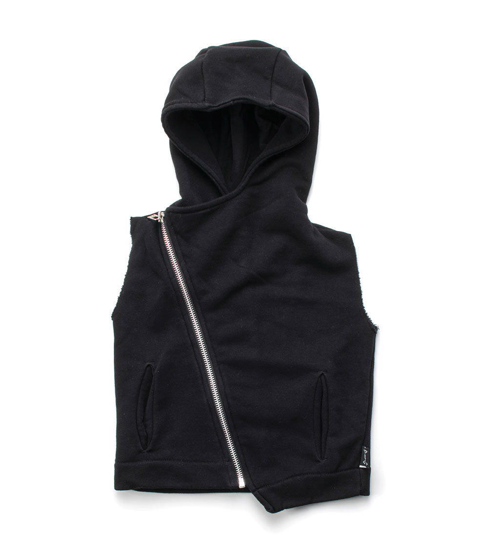 Kid | Hooded Diagonal Vest | Black