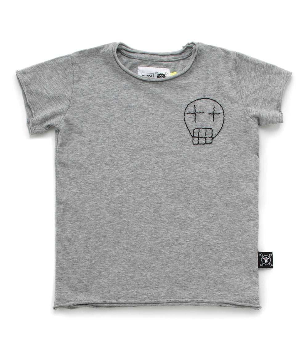 Kid | Embroidered Sketch Skull T-Shirt | Heather Grey