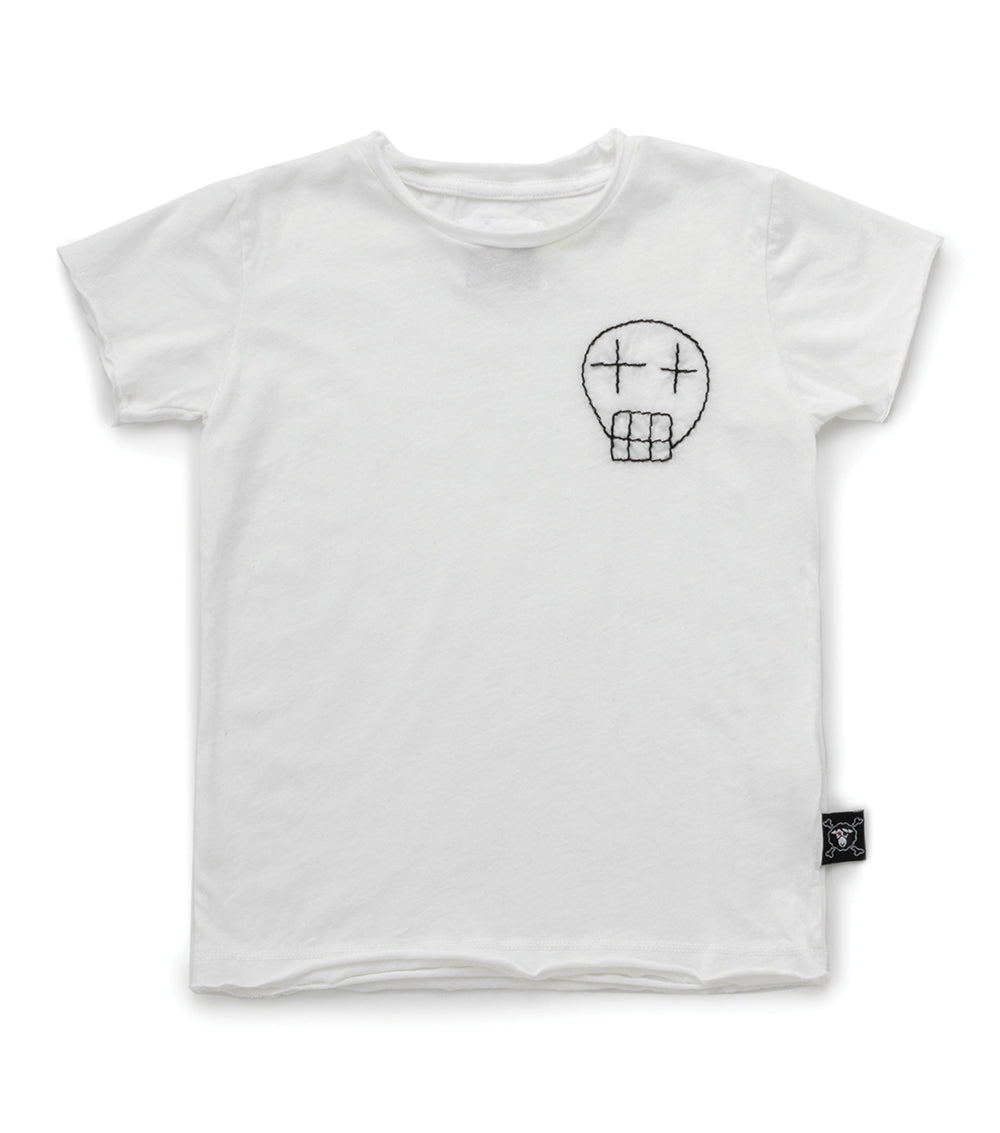 Kid | Embroidered Sketch Skull T-Shirt | White