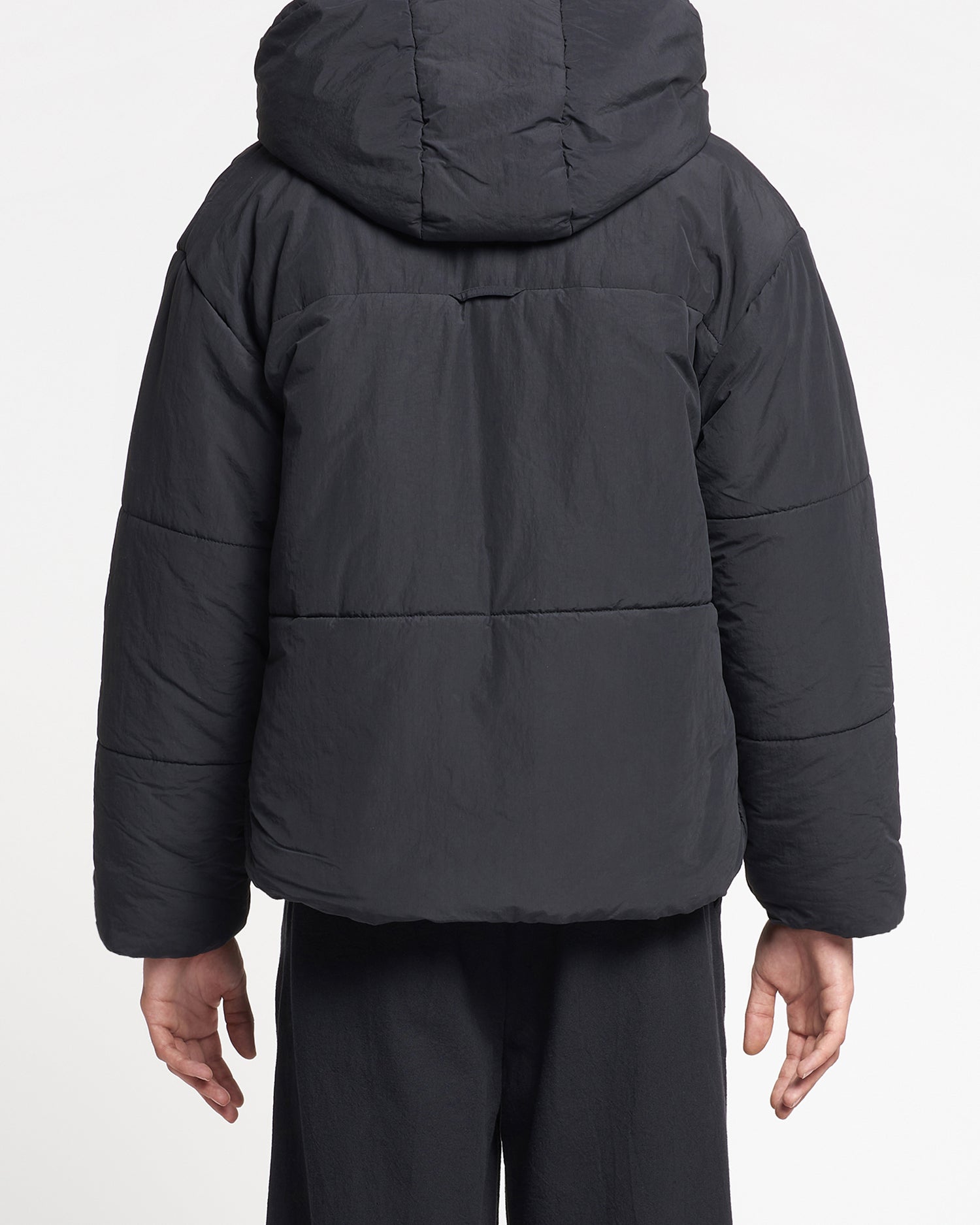 Hide Hood Tech Poplin Hooded Puffer Jacket | Black