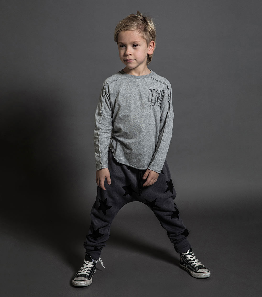 Kid | Embroidered No! Hemmed Shirt | Heather Grey