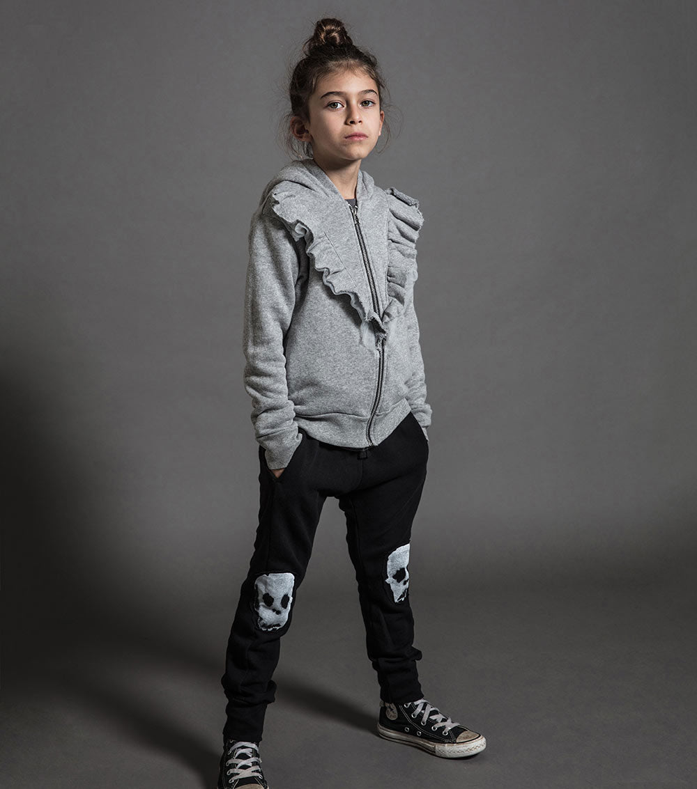 Kid | Ruffled Zip Hoodie | Heather Grey