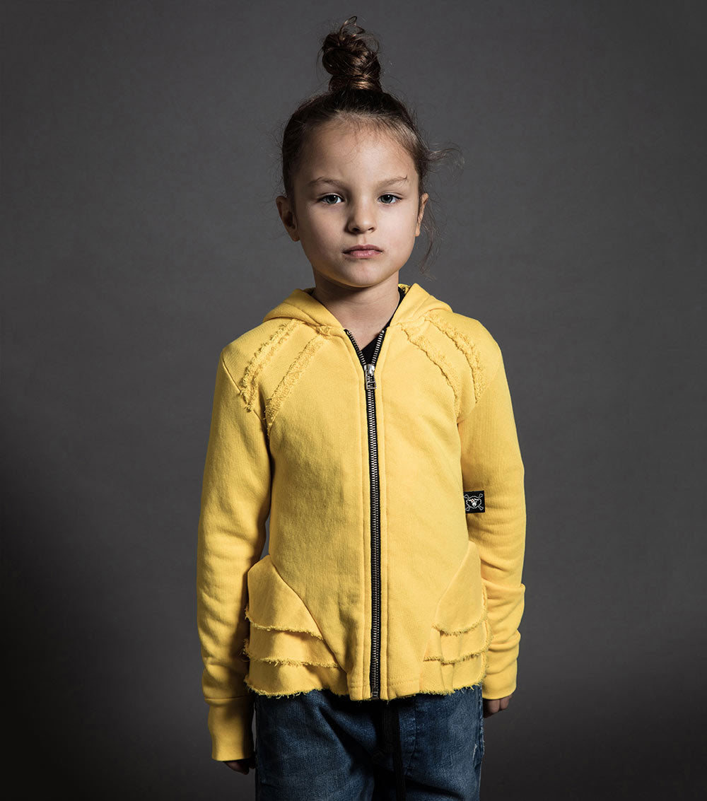 Kid | Solid Ruffled Zip Hoodie | Dusty Yellow