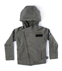 Kid | Hooded Biker Jacket | Dyed Olive