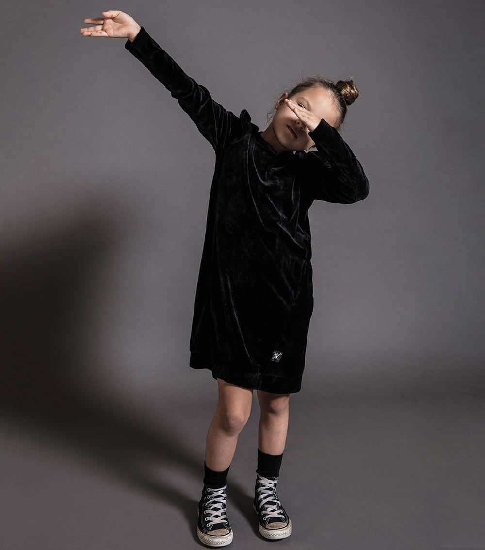 Kid | Velvet Ruffled Sleeve Dress | Black
