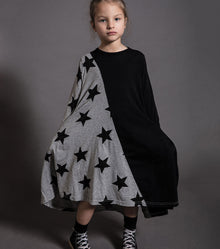 Kid | Half & Half Star 360 Dress | Black x Heather Grey